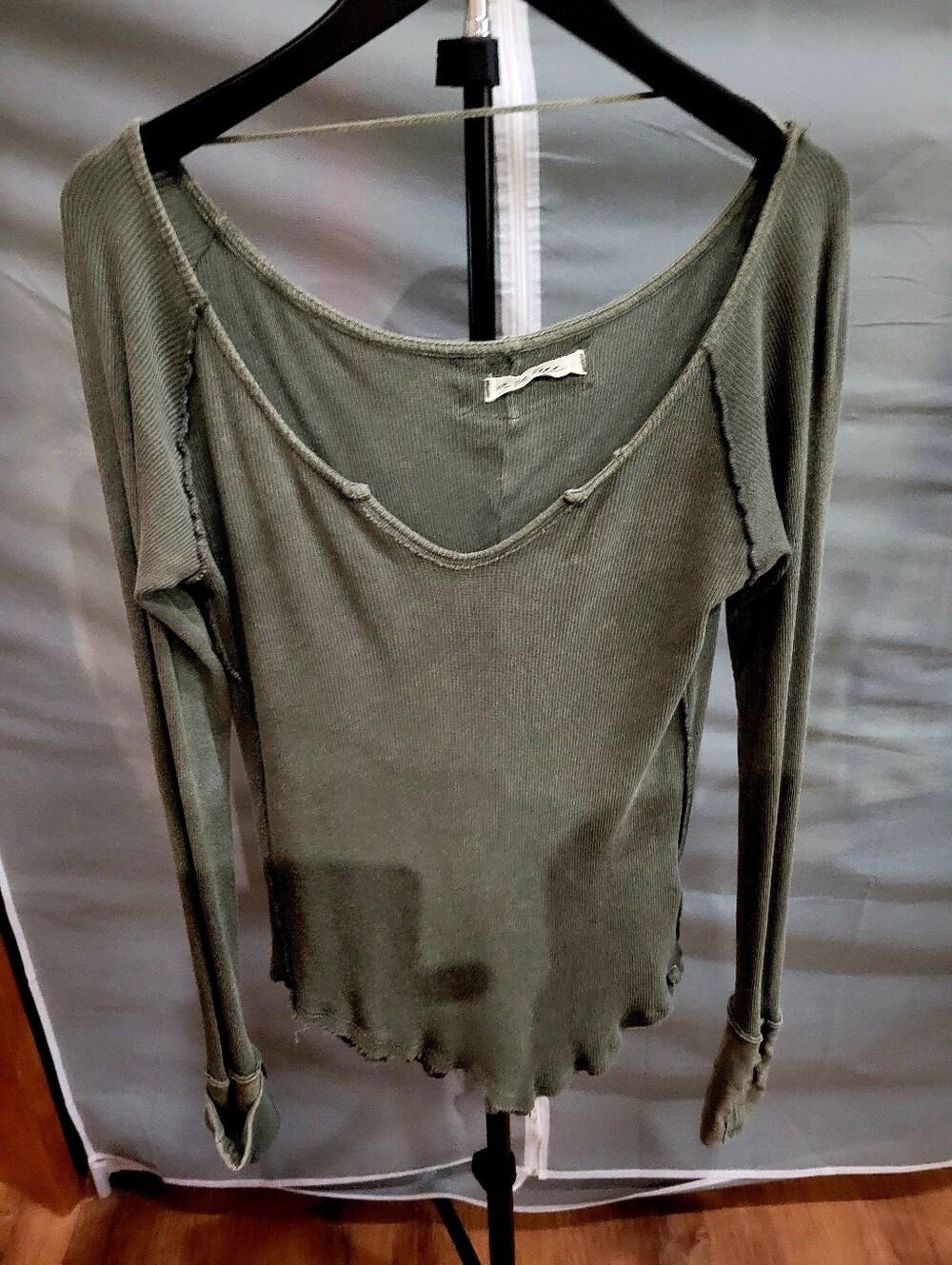 We The Free Olive Ribbed Long Sleeve Scoop Top